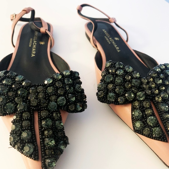 Angela Chiara Venezia Pointed Bow Flats in Pink Pastel with Embellished Details - Picture 4 of 10
